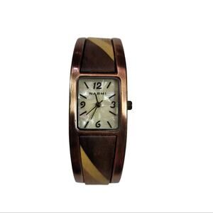 Narmi wood grain brass & mother of pearl natural cuff watch